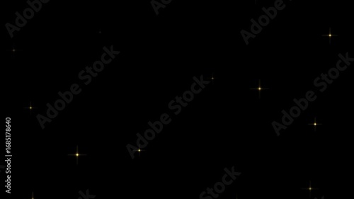 Golden Glittering Stars Animation with Sparkling Light Effects on Black Background