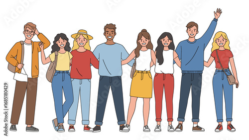 Happy Diverse Group of Young Friends Together, Unity & Community Illustration