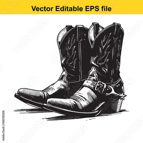 Pair of black cowboy boots isolated on white background