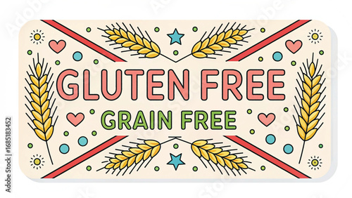 Gluten Free Grain Free Label with Wheat and Hearts
