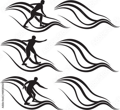 Surfing Silhouette Vector Art