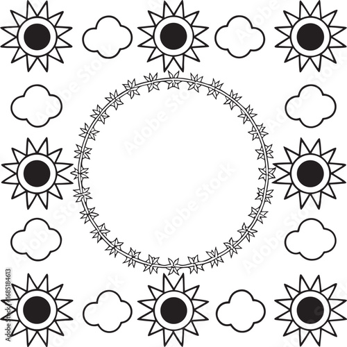 Black and White Sun and Cloud Frame Design