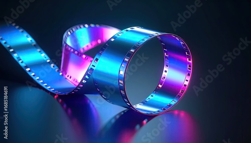 Abstract Cyan Magenta Film Reel with Neon Glow