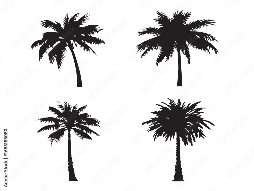 Naklejka premium Tropical Palm Tree Silhouette Vector Illustration For Summer Posters