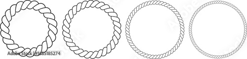 Round frames made of necklace rope. Vector set of borders in the shape of circle chain. Seamless wreath circle shape. Jewelry design, text frame.