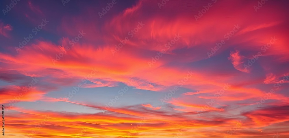 Fototapeta premium Fiery sunset sky with vibrant clouds, streaks of orange and pink, vibrant, abstract