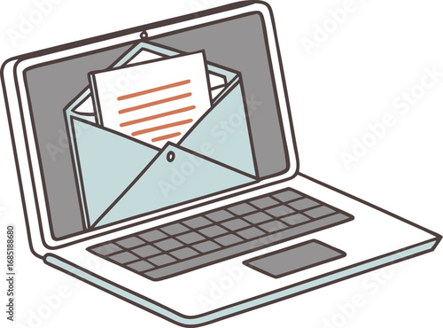 Laptop Displaying an Email Icon with an Open Envelope and a Letter Inside