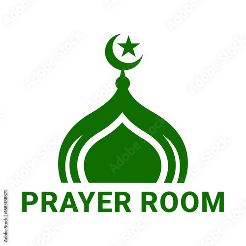 Mosque Prayer Room sign set. Muslim Male and Female Prayer Room signs, logo, label, badge, sticker, symbol, banner, circle, green, line, flat vector, isolated illustration.