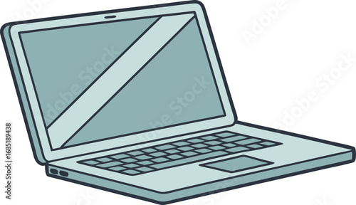 Simple Illustration of a Laptop Computer with a Light Blue Color Palette