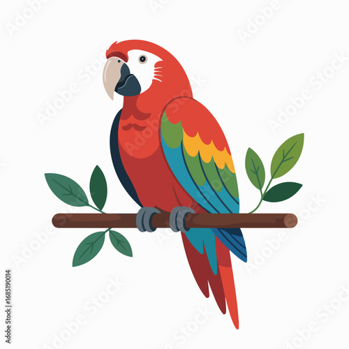 Illustration of a colorful parrot on branch