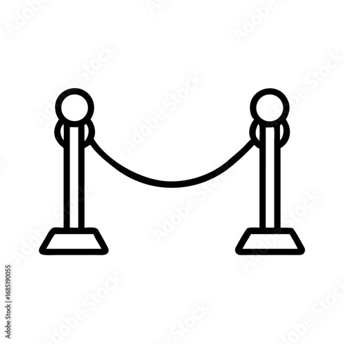 A simple graphic showing two stanchions connected by a rope barrier for crowd control access
