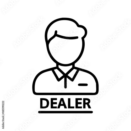 Outline graphic of a person wearing a collared shirt with the word dealer below the image