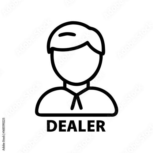 Simple graphic showing the outline of a person with a collar and the word dealer below it