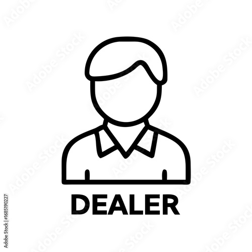 Outline drawing of a person with a shirt and collar labeled as a dealer representation icon