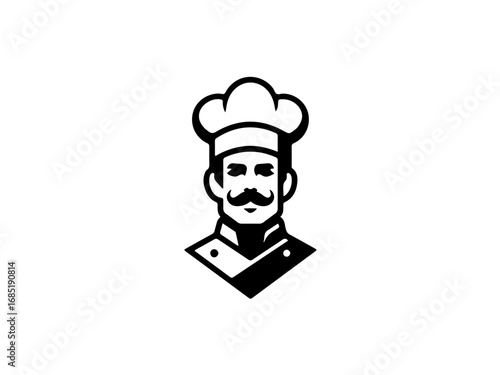 Professional chef with mustache and toque hat, ready to prepare delicious culinary creations.