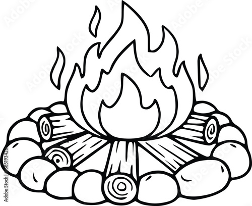 Black and white hand-drawn firewood illustration for forest and campfire themes.