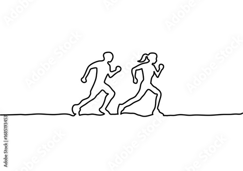 Line art silhouette of a couple runner 