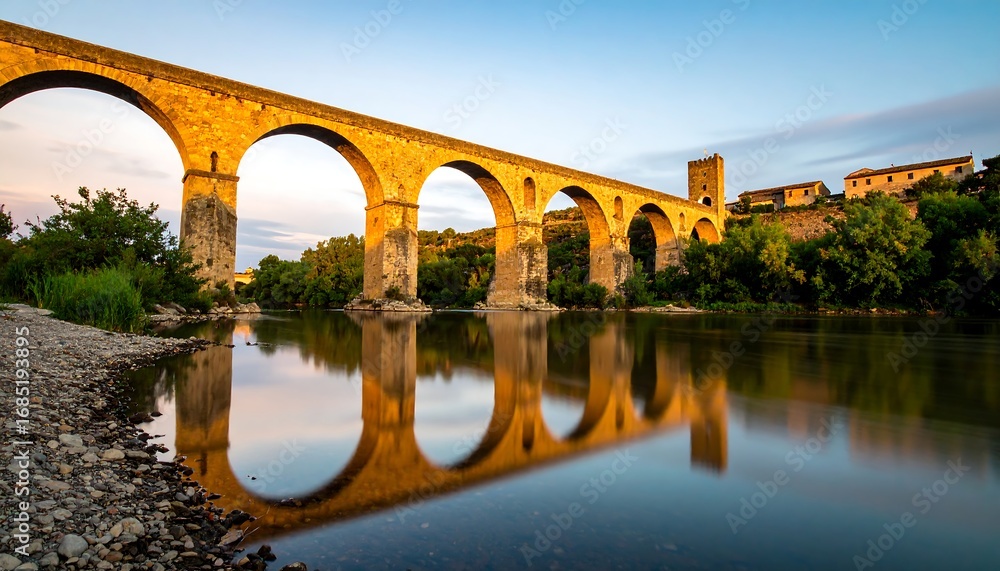 Fototapeta premium Stone Bridge Reflection at Sunset
