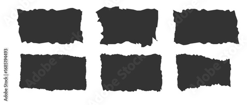 Jagged rectangle. Set of Paper torn, jagged edge rectangle shape. Rectangle torn paper shape. Headline, calligraphy border, isolated grunge header background. Rough edge rectangle frame. Vector