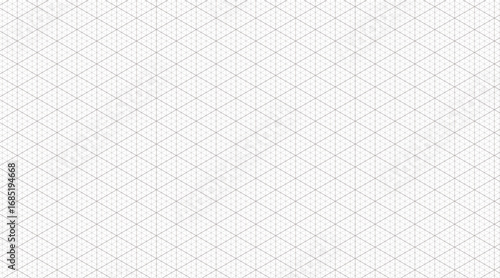 Gray isometric grid with triangles. Vector background template for drawings, architectural plans, and technical graphics. Rulers, guides, and precise markings.