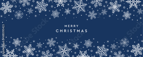blue banner christmas card with snowflake border vector illustration