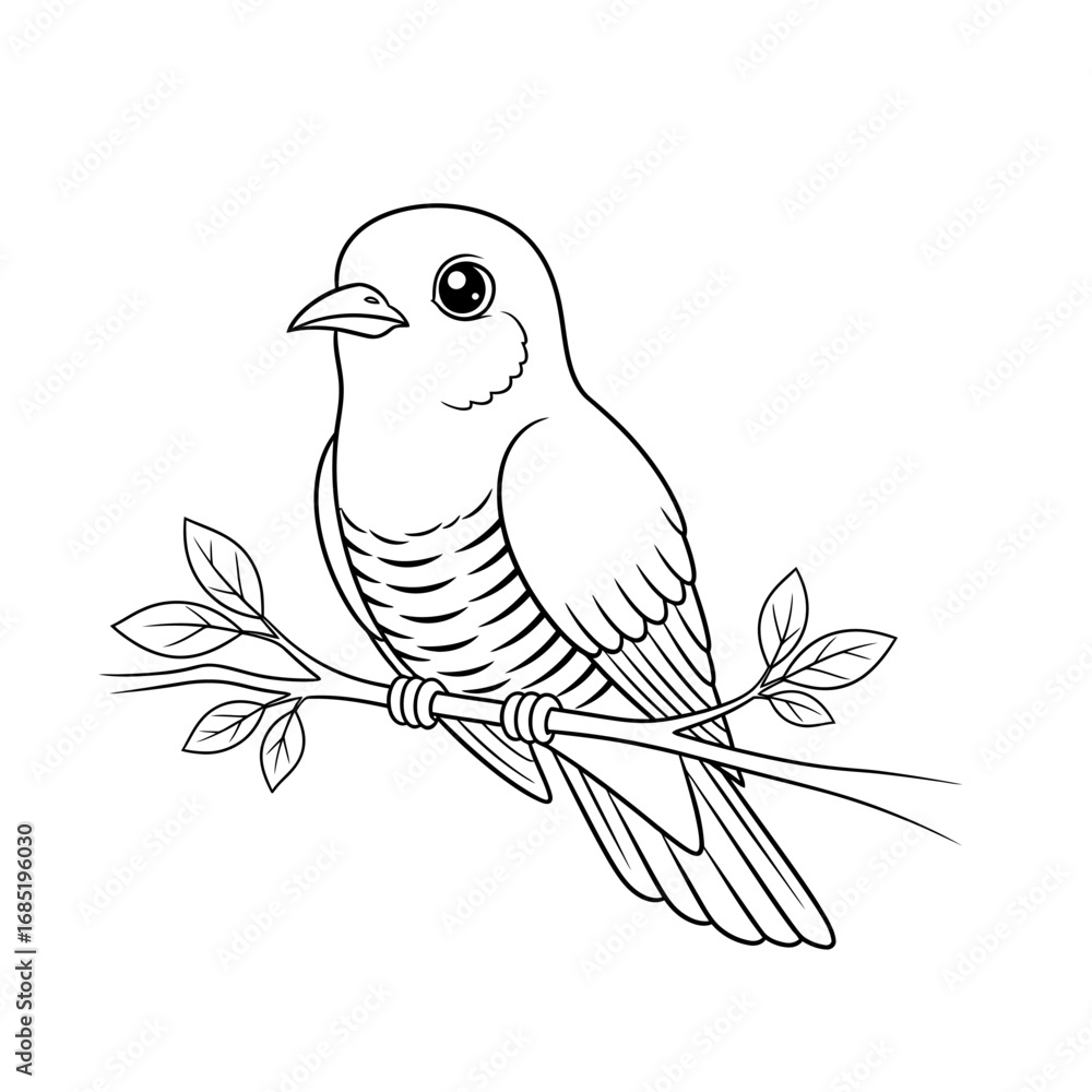 Obraz premium Asian Cuckoo Coloring Page for Kids in a Cute Anime Style Fun Nature Educational Activity