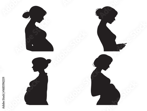 Elegant Motherhood Symbol Icons Featuring Pregnant Woman Silhouette Vector Design
