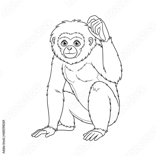 Asian Gibbon Coloring Page for Kids in a Cute Anime Style Fun Educational Primate Activity