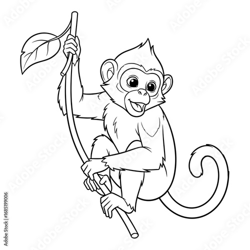 Cute Anime Style Asian Leaf Monkey Coloring Page for Children Learning About Primates