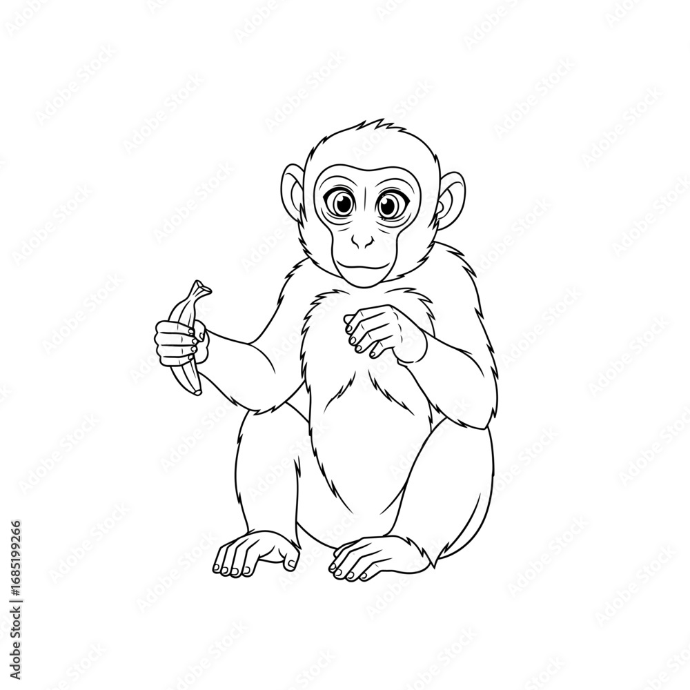Naklejka premium Asian Macaque Coloring Page for Kids in a Cute Anime Style Fun Educational Primate Activity