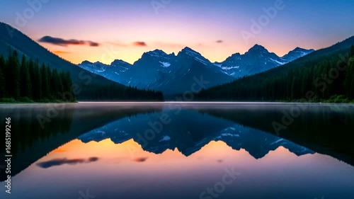 Wallpaper Mural Serene sunset over a tranquil lake reflecting majestic mountains and lush forests Torontodigital.ca
