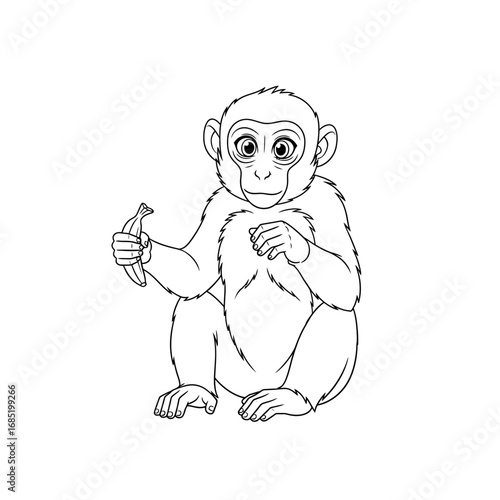 Asian Macaque Coloring Page for Kids in a Cute Anime Style Fun Educational Primate Activity