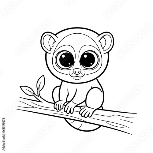 Cute Anime Style Asian Loris Coloring Page for Children Discovering Asian Primates