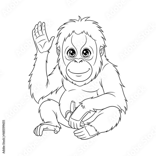 Cute Anime Style Asian Orangutan Coloring Page for Children Discovering Asian Apes