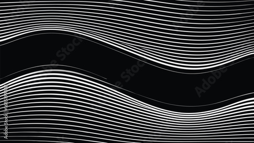 Abstract black and white wavy lines creating a sense of depth and movement background bold