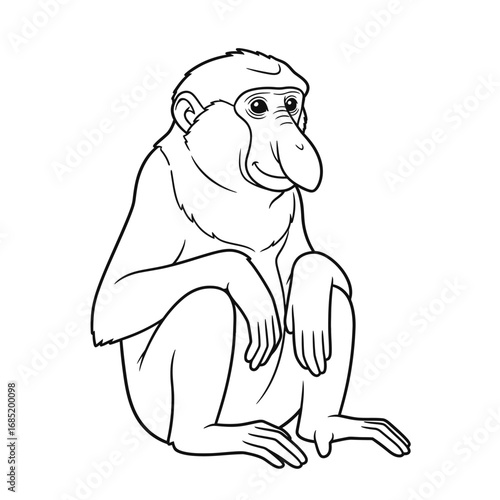 Cute Anime Style Asian Proboscis Monkey Coloring Page for Children Learning About Primates