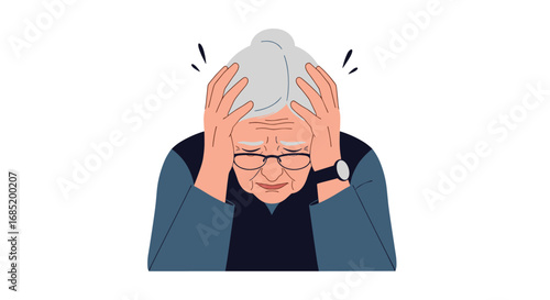 Elderly person feeling stressed confused and anxious holding head in hands depicting mental health struggles and emotional distress