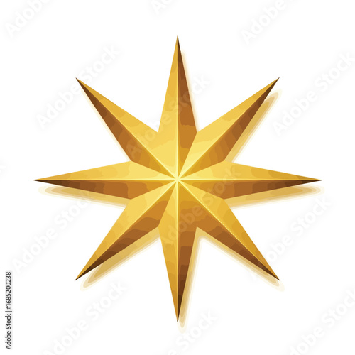 Vector art of a radiant golden star with eight points, , symbolizing achievement, excellence, and celestial beauty in a classic design