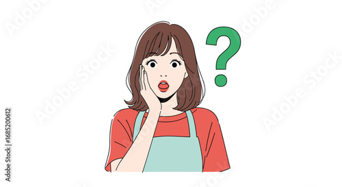 Confused woman looking for answers with a big question mark above her head