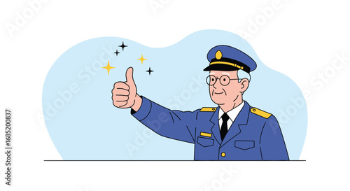 Experienced police officer gives a positive thumbs up gesture in approval