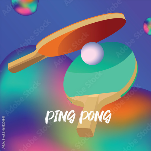 Poster table tennis, illustration ping pong, flat design, gradient, banner competition team sport. Decor sport school, training racket sport, active lifestyle, fitness, indoor game