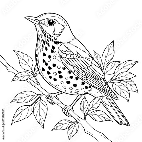 Cute Anime Style Asian Thrush Coloring Page for Children Learning About Asian Birds