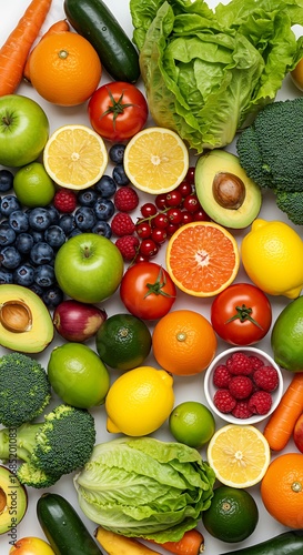 彩り豊かに輝く、果物と野菜のハーモニー