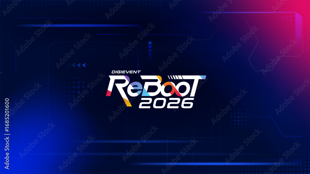 Foto Futuristic Circuit Board Background with Reboot 2026 Typography - Digital Techno