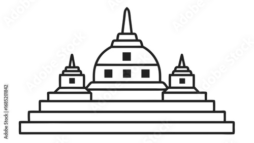 A large building with three domes and a tall tower. The building is surrounded by a courtyard