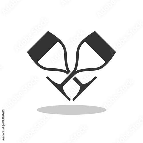 Crossed glasses wine silhouettes icon with shadow