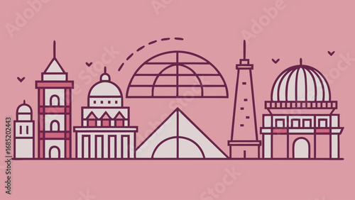 A city skyline with a large dome on top of a building. The buildings are in different styles and heights