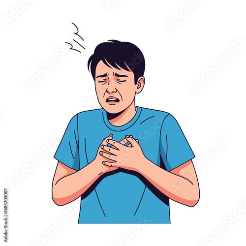 A person clutches their chest 2d vector illustration isolated white background