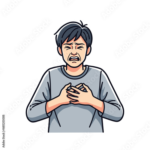 A person clutches their chest 2d vector illustration isolated white background