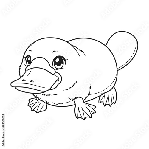Australian Platypus Coloring Page for Kids in Cute Anime Style Fun Educational Activity